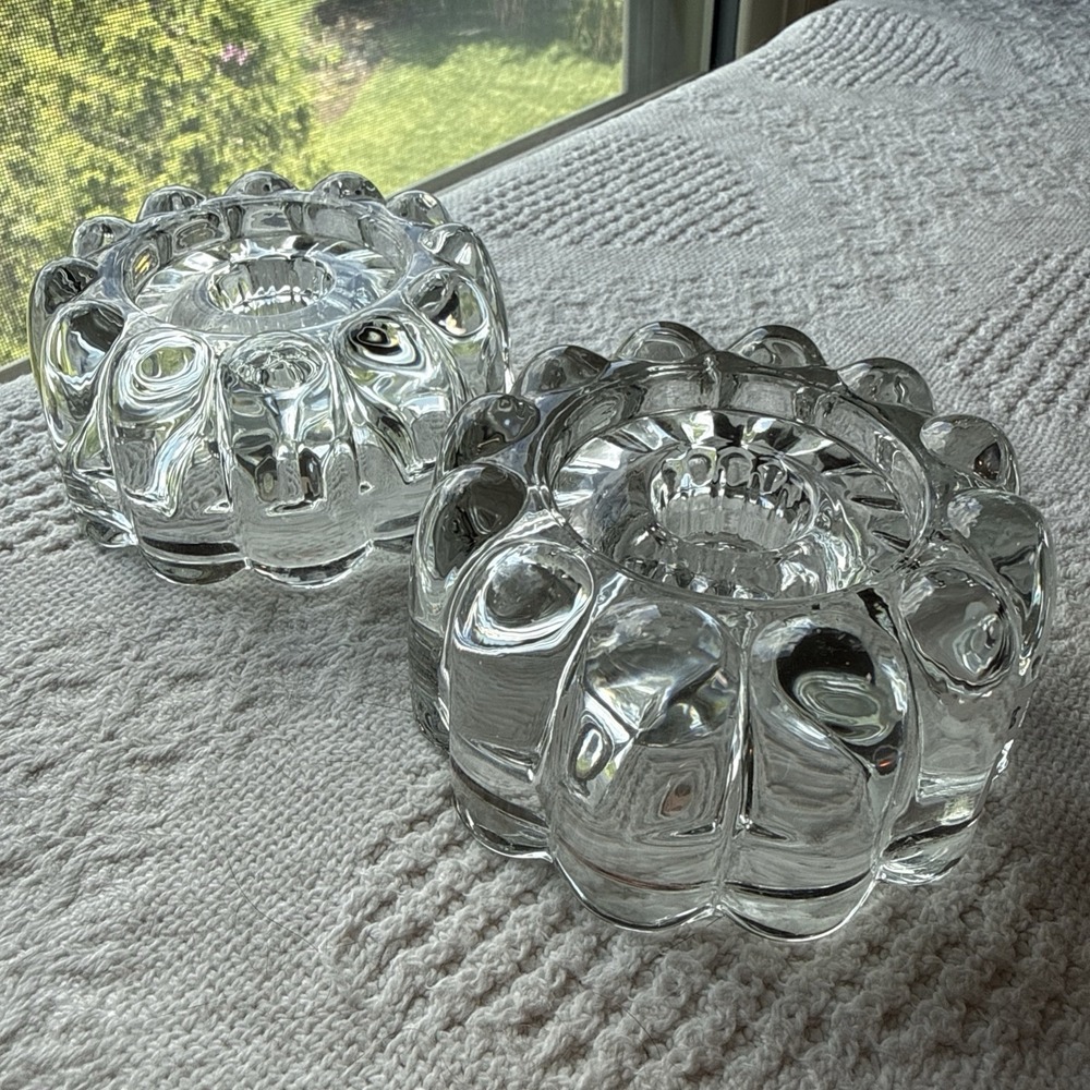 Vtg Princess House Heavy Candle Holders X2 1970s Lead Crystal 3-In-1 Scalloped